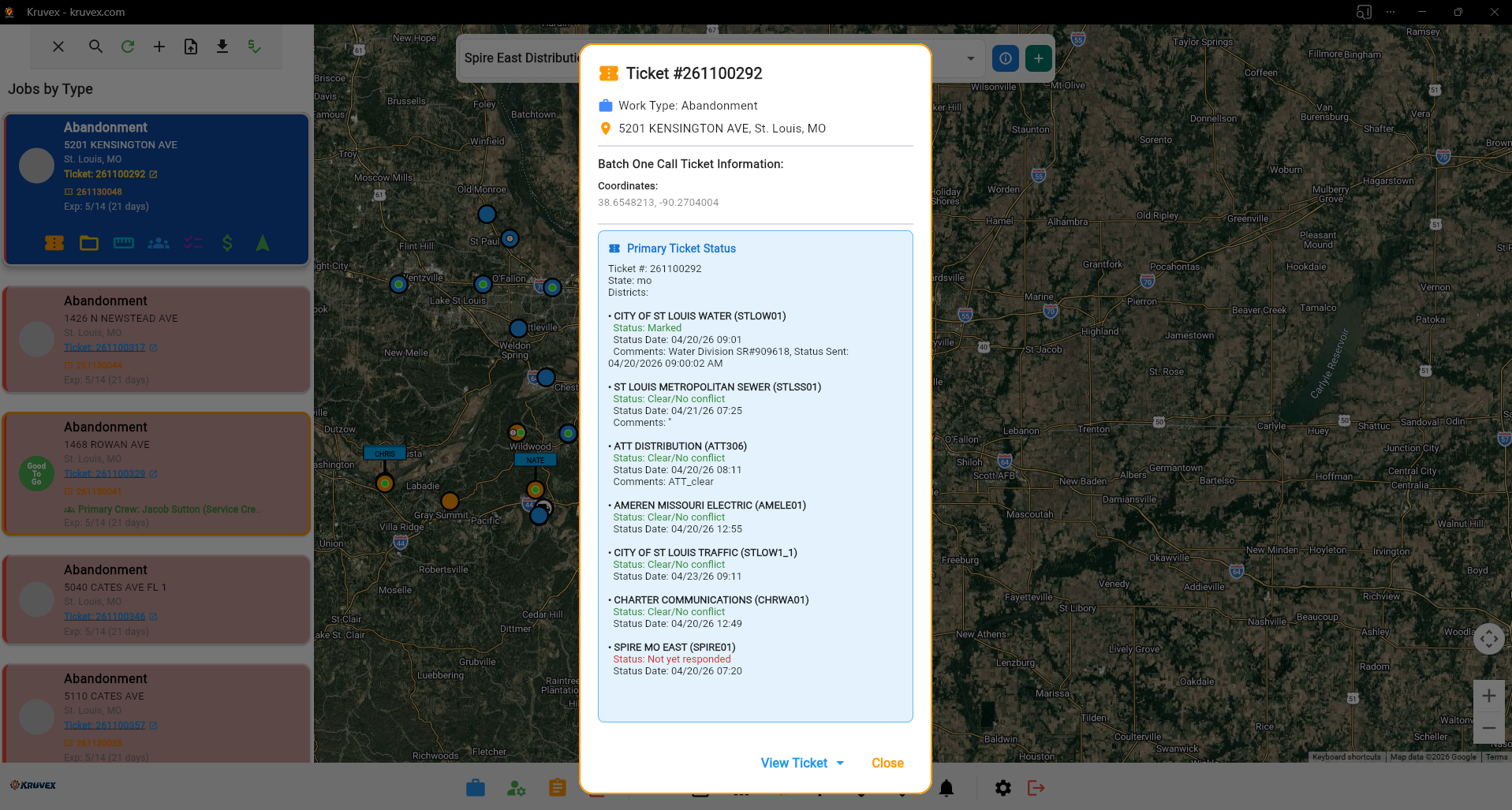 One-Call Status Tracking on Map